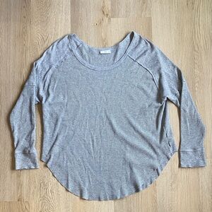 TNA Aritzia Ribbed Long Sleeve Top Grey | Waffle Knit Scoop Neck Casual Basic